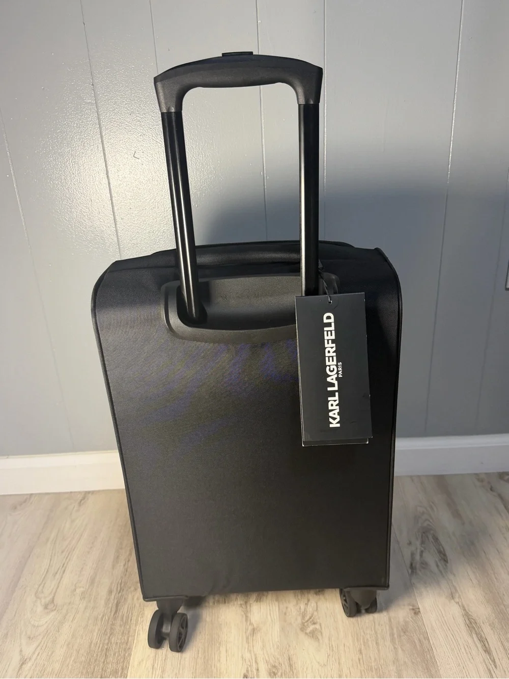 Karl Lagerfeld Black Softside Carry-On with Bold White Logo